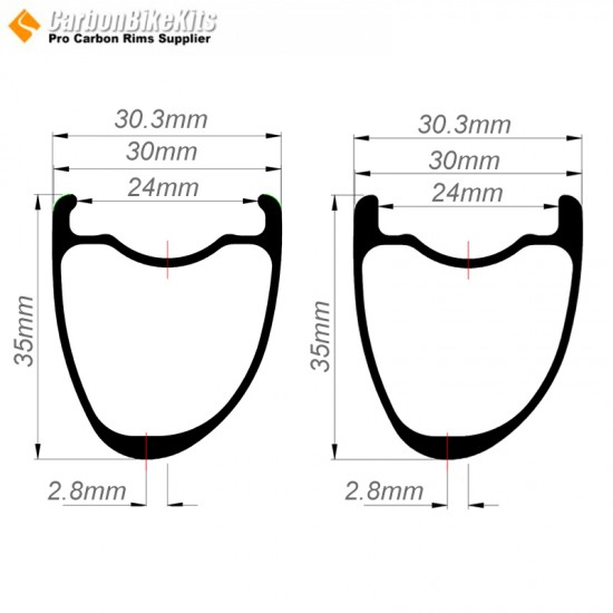 [ULTRALIGHT] 700C 35x30mm  Asymmetric  Carbon Tubeless Gravel Wheel Rim